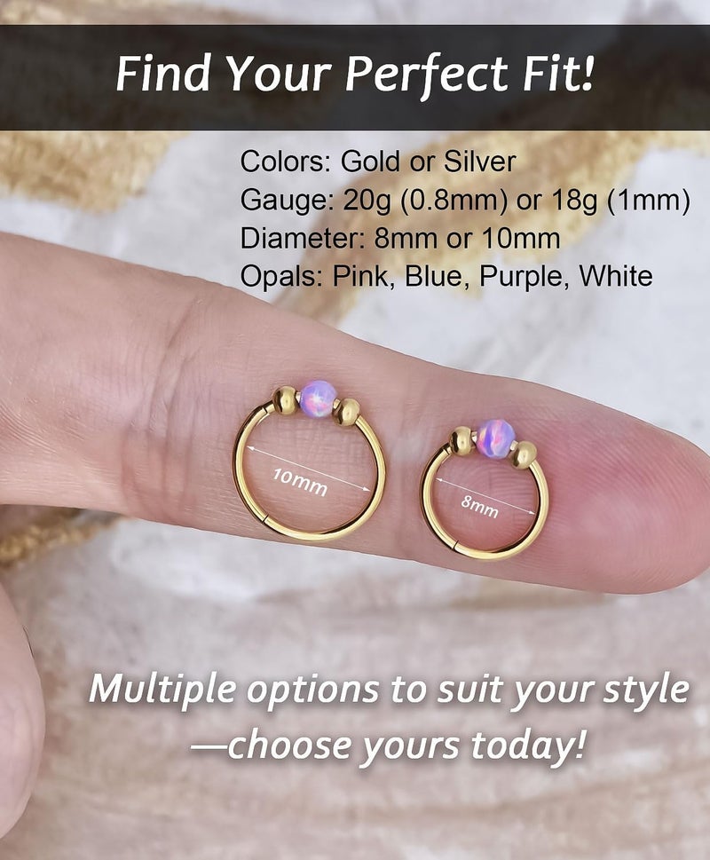 AMASIS Opal Nose Ring Studs Horseshoe Nose Rings Hoops Stud 316L Stainless Steel Nose Rings Round CZ Square Screw L Shaped Nose Stud Hypoallergenic Nostril Piercing Jewelry for Women Men - Image 5